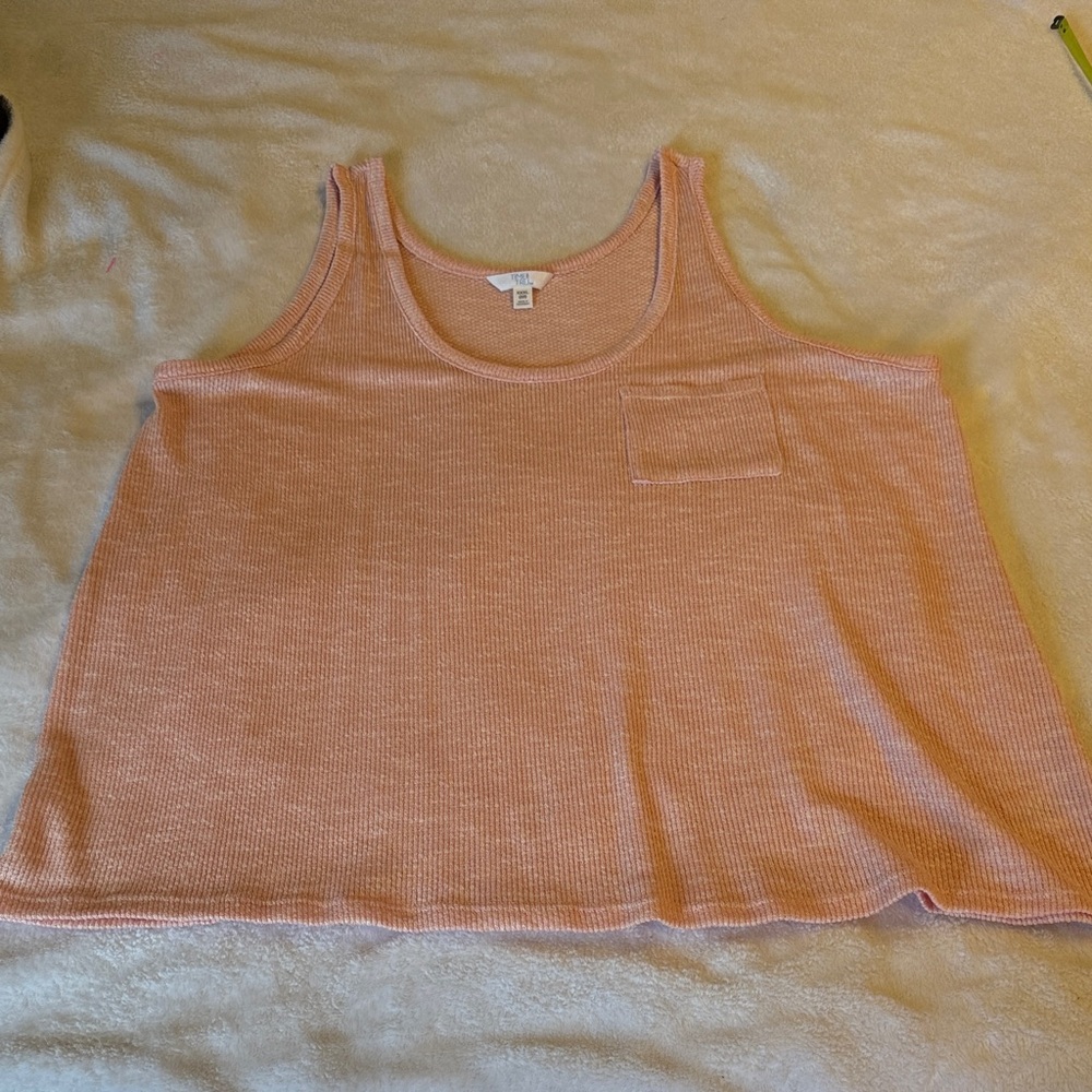 Waffle Knit Scoop Neck Tank Top - Peach Pink Coral color